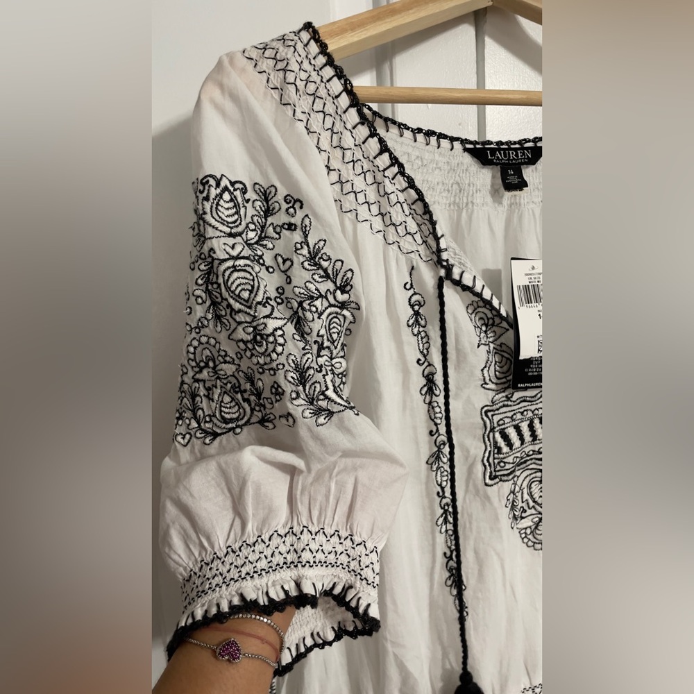 Ralph Lauren Black Label Embroidered Cotton voile smocked dress NWT Size 14 - Picture 6 of 7